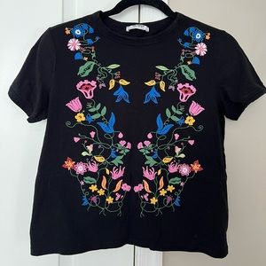 Zara trafaluc floral black tee